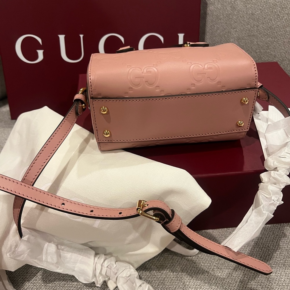Sold not available Gucci GG Super Mini Blush Pink Leather Crossbody Bag - Picture 5 of 14